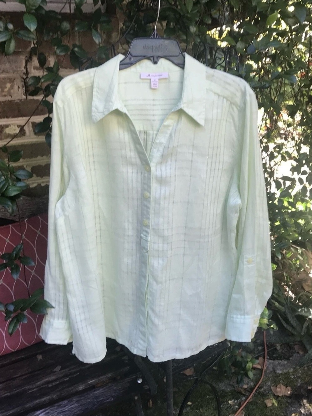 JM Collection- LIGHT GREEN TEXTURED LINEN SHIRT BLOUSE TOP- Size 18- EUC
